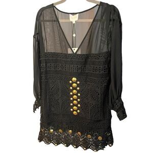 Ixiah Black Sheer Lace Long Sleeve Stone Cold Dress 6 NWT